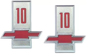'63 Chevrolet Fender Side Emblem Pair with Fasteners - "10" with Bow-Tie