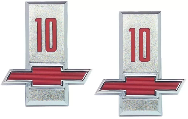'63 Chevrolet Fender Side Emblem Pair with Fasteners - "10" with Bow-Tie
