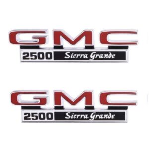 '71-'72 GMC Fender Side Emblem Pair with Fasteners - "GMC 2500 Sierra Grande"