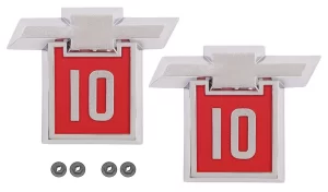 '64 Chevrolet Fender Side Emblem Pair with Fasteners - "10" with Bow-Tie