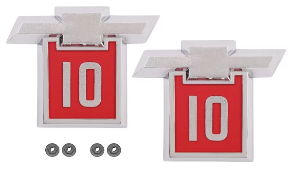 '64 Chevrolet Fender Side Emblem Pair with Fasteners - "10" with Bow-Tie