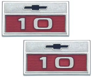 '66 Chevrolet Fender Side Emblem Pair with Fasteners - "10" with Bow-Tie