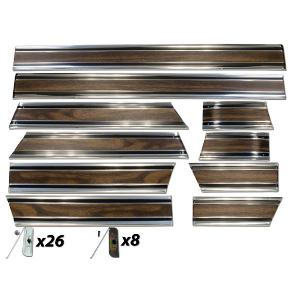 '69-'72 10 Piece Lower Molding Kit with All Metal Clips - Blazer Woodgrain