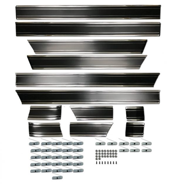 '69-'72 Fleetside 12 Piece Lower Molding Kit with All Metal Clips - Longbed Black