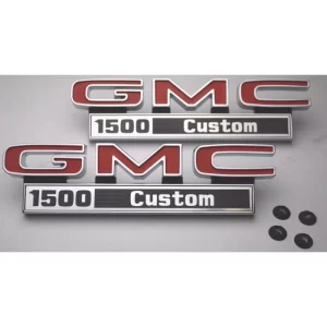 '71-'72 GMC Fender Side Emblem Pair with Fasteners - "GMC 1500 Custom"
