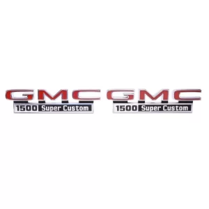 '71-'72 GMC Fender Side Emblem Pair with Fasteners - "GMC 1500 Super Custom"