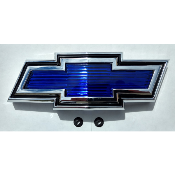 '71-'72 Chevrolet Grill Emblem with Fasteners - Chrome with Blue Bow-Tie