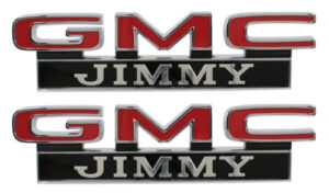 '71-'72 GMC Fender Side Emblem Pair with Fasteners - "GMC Jimmy"