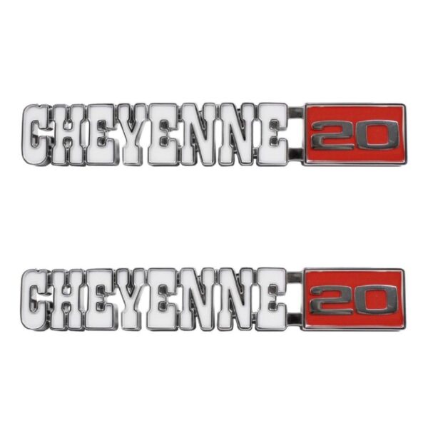'71-'72 Chevrolet Fender Side Emblem Pair with Fasteners - "Cheyenne 20"