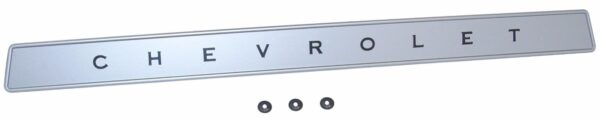 '64-'66 Glove Box Door Emblem with Fasteners - "Chevrolet" Gray with Black Letters