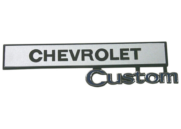 '69-'72 Glove Box Door Emblem with Fasteners - "Chevrolet Custom"