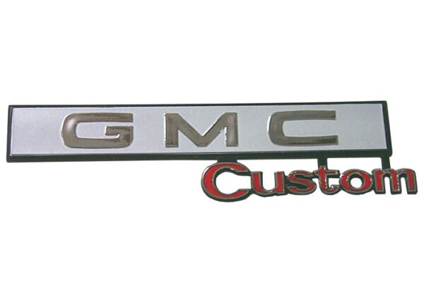 '69-'72 Glove Box Door Emblem with Fasteners - "GMC Custom"